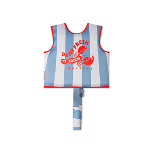 Back design of the swim essentials red and blue swim vest