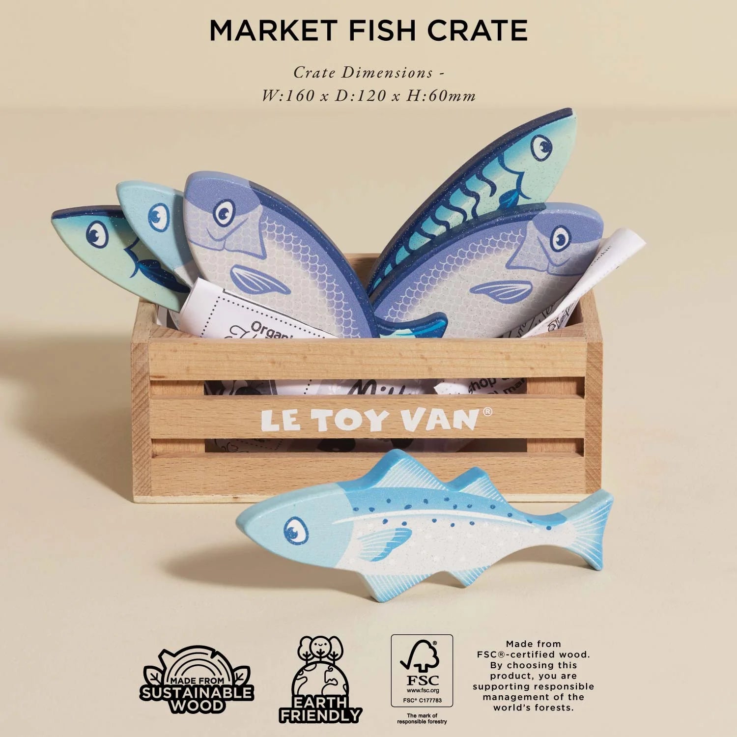 Le Toy Van Market Fish Wooden Play Food Crate