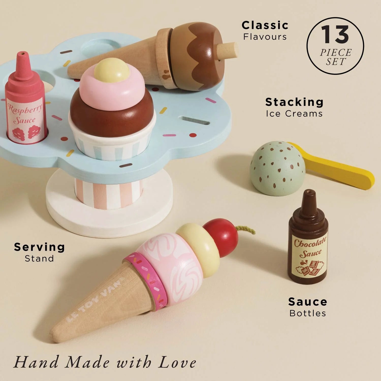 Wooden Ice Cream Stand Toy With Toppings