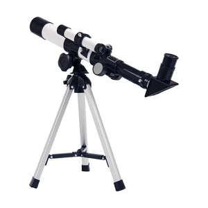 Refractor telescope with precision focus adjustment knob.