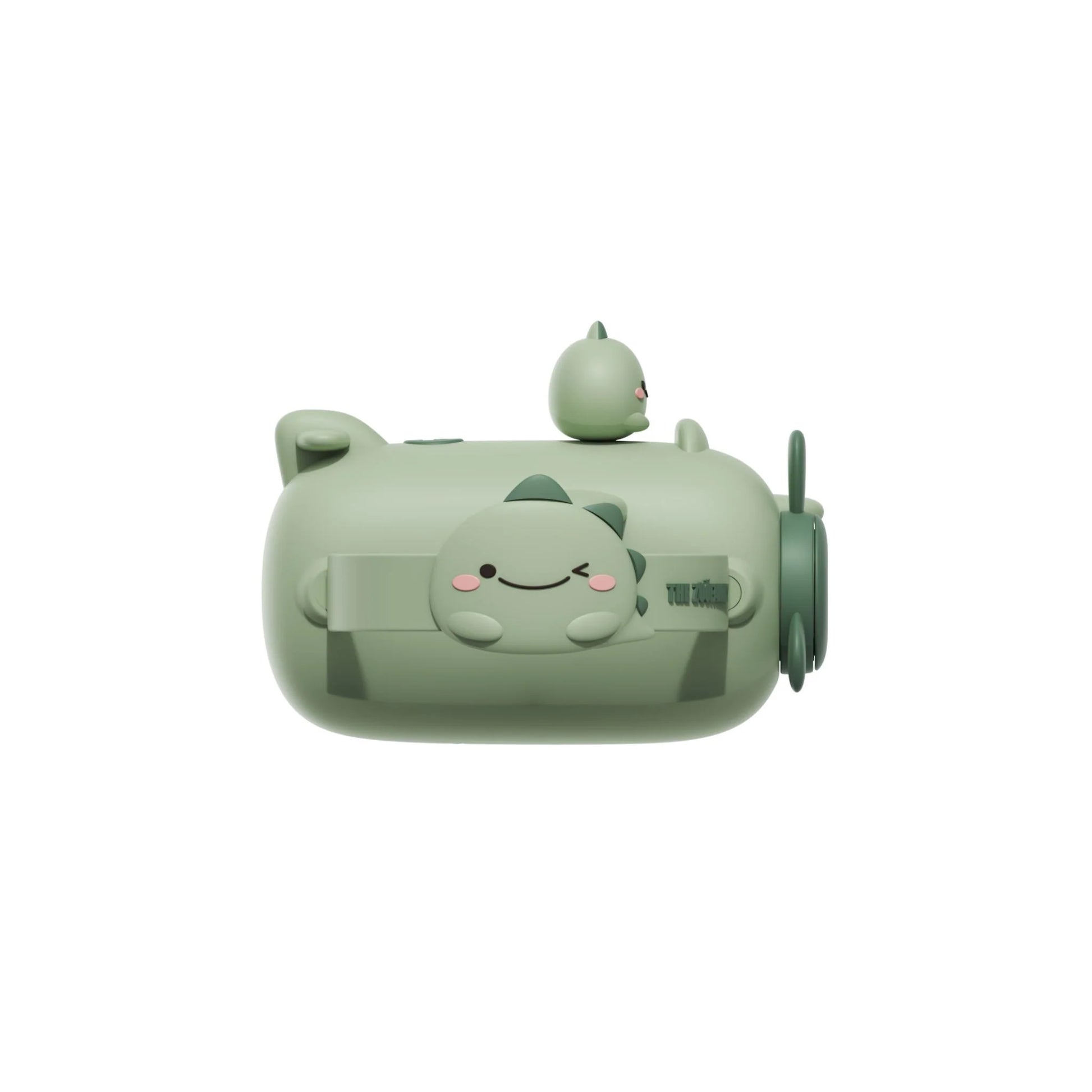 Dino green zoo video camera with attached wrist strap.