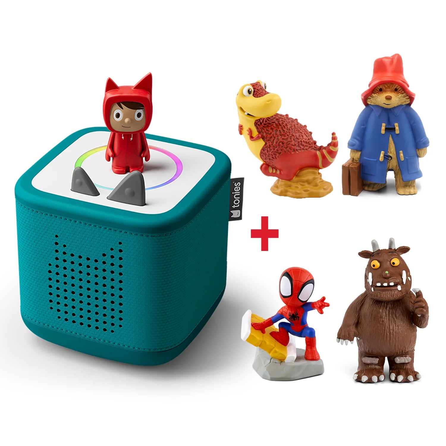 Toniebox 2 starter bundle - create your own 5 tonies in a white background.