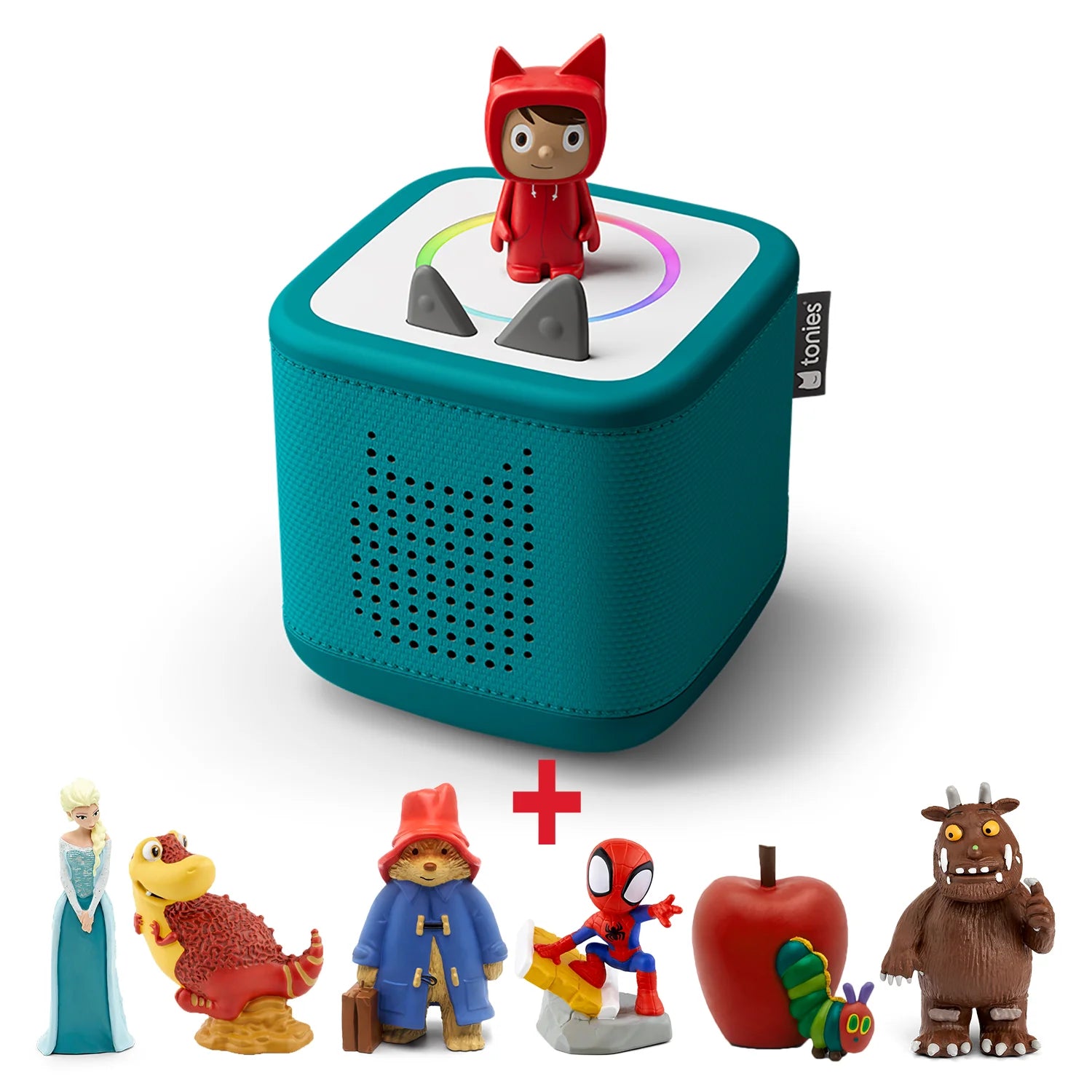 Toniebox 2 starter bundle - create your own 7 tonies in a white background.