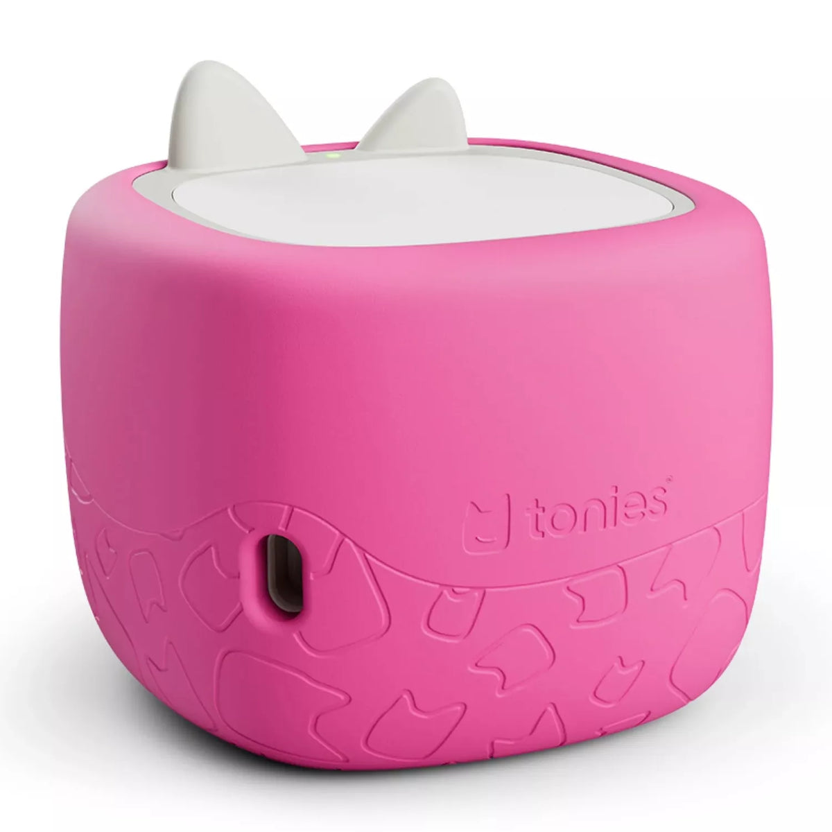 Berry Pink Toniebox Lite protective silicone cover, complete fitted look with cat ears visible