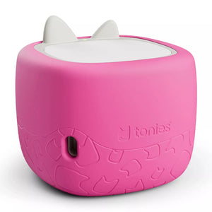 Berry Pink Toniebox Lite protective silicone cover, complete fitted look with cat ears visible