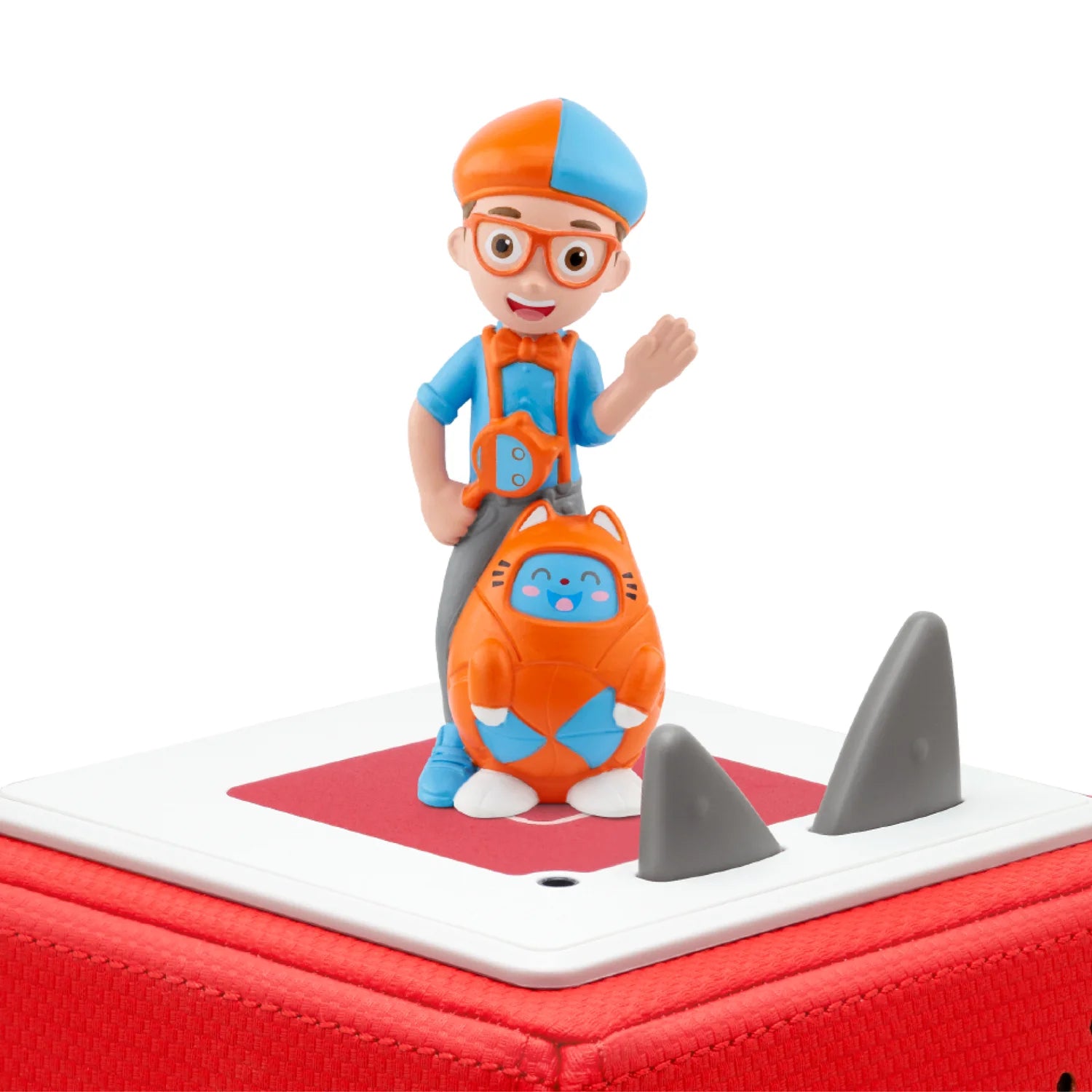 Blippi Tonie placed on a Toniebox, highlighting the interactive figure with companion and storytelling prop.