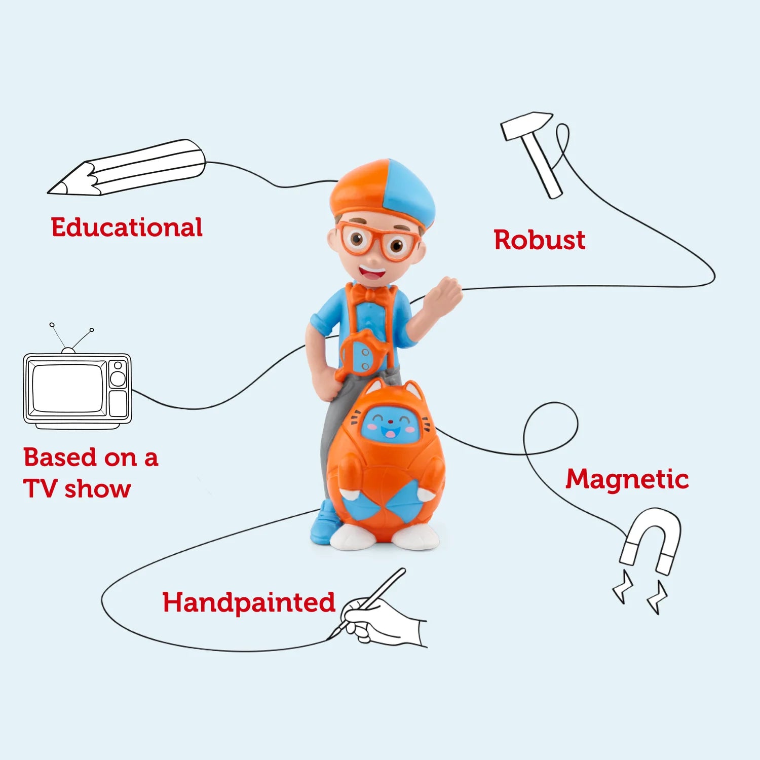 Features of Tonies blippi audio character.