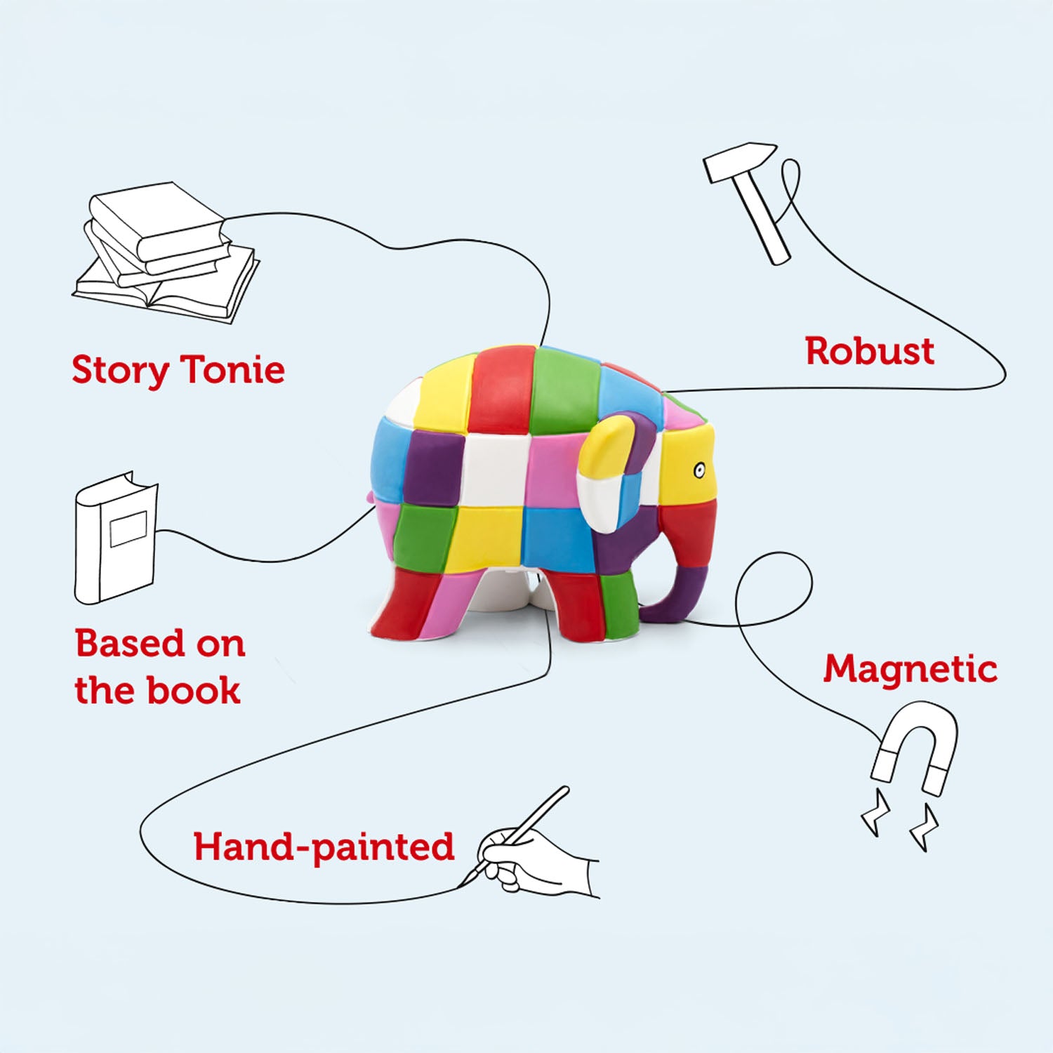 Colourful Elmer character for kids’ audio stories