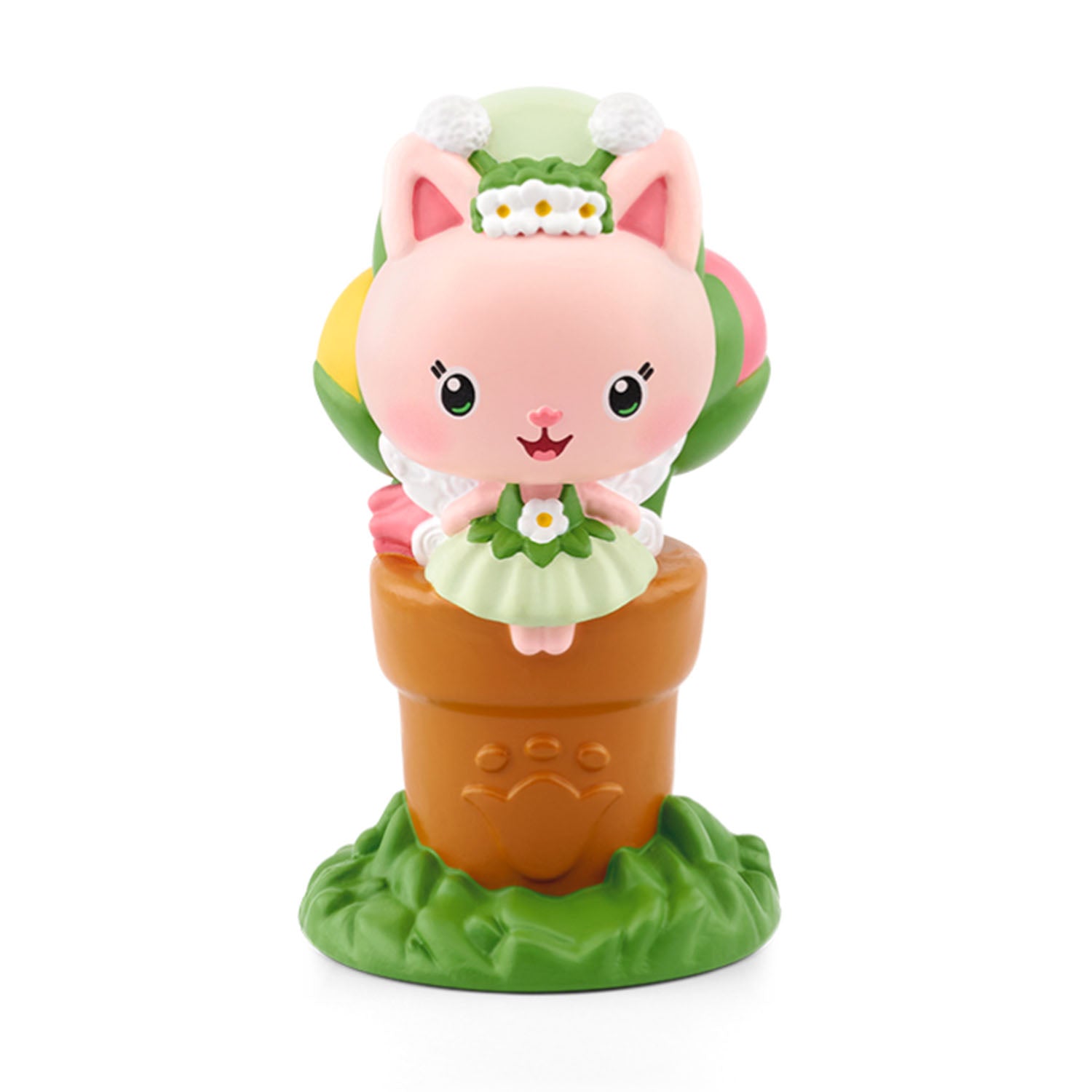 Kitty Fairy Tonie figurine from Gabby's Dollhouse with pink wings and a flower crown.