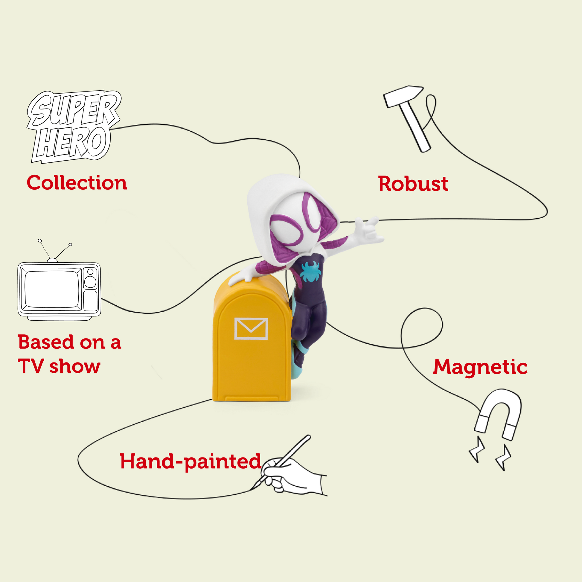 Ghost-Spider audio figure made of durable material, safe for children to hold and play with.