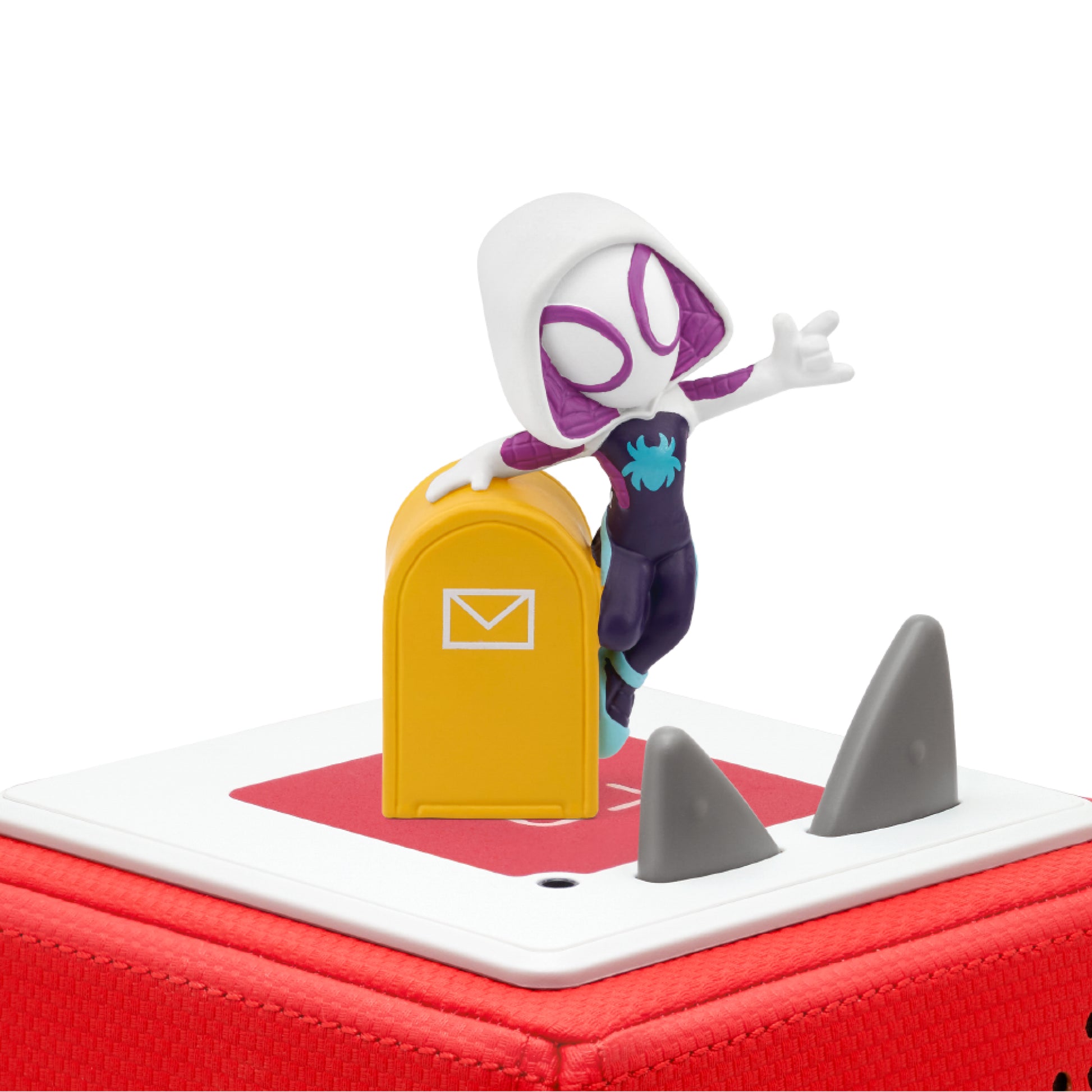 Ghost-Spider figure placed on top of a Toniebox to play stories and songs.