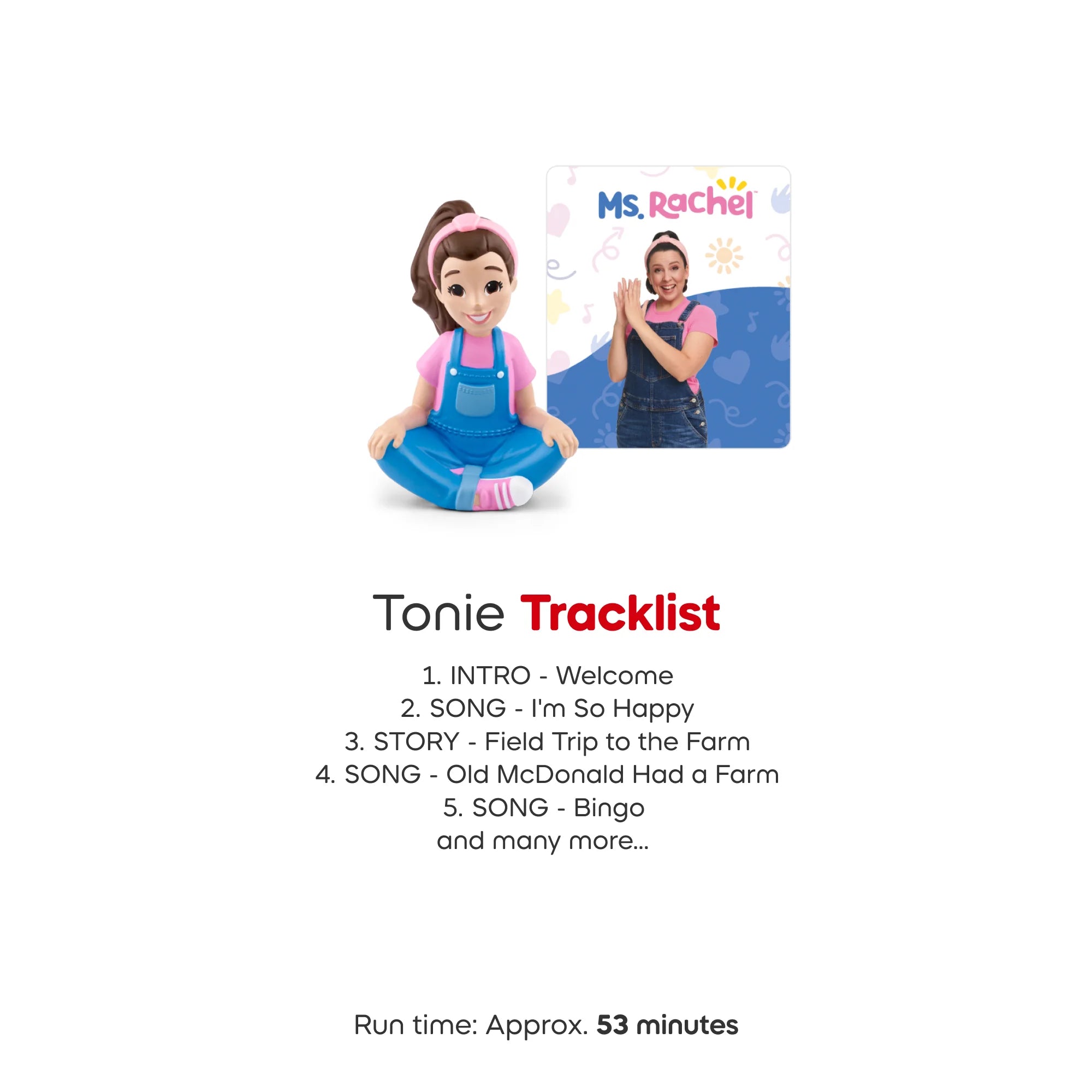 Tracklist of Ms. Rachel Tonie figure.