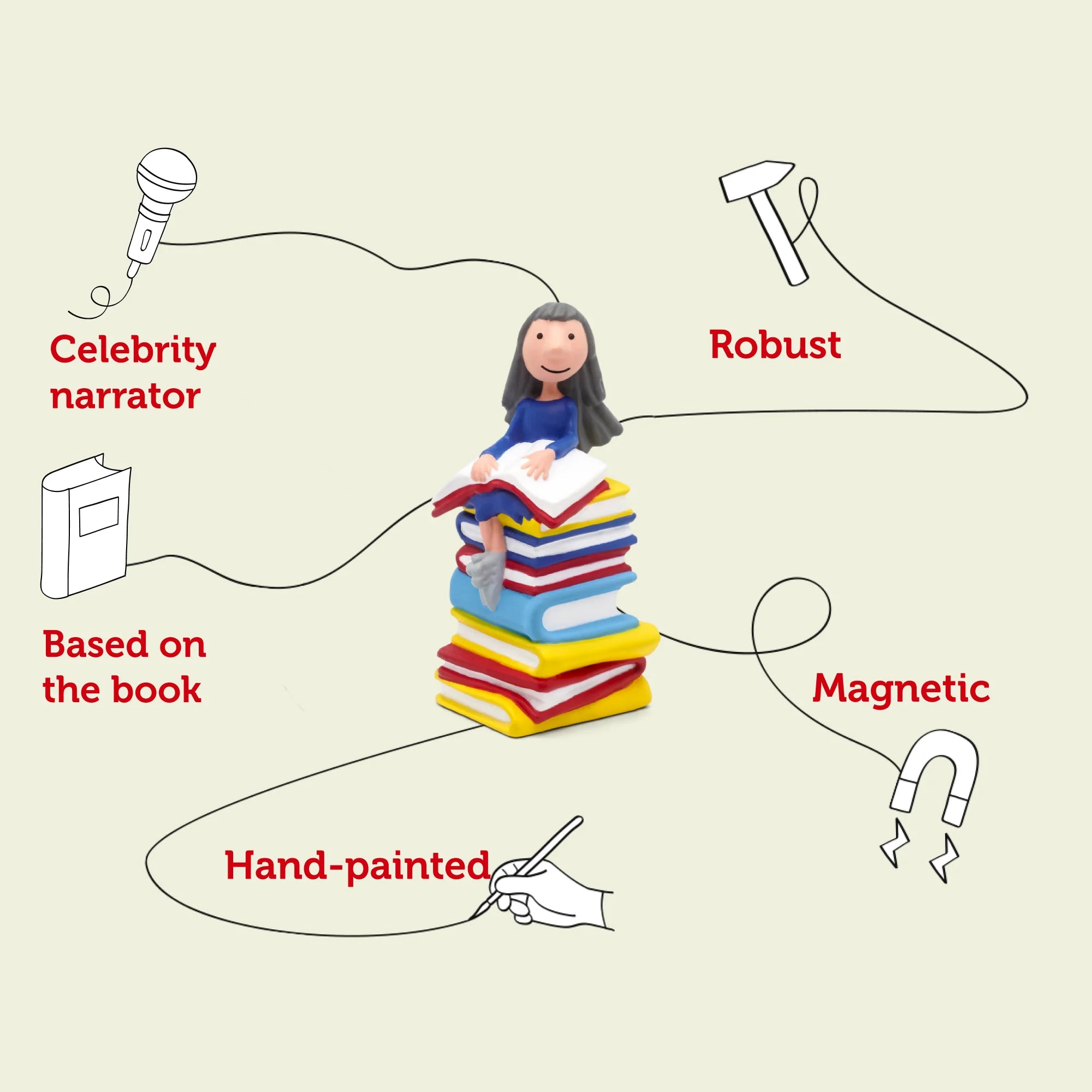 Matilda tonie based on the book, hand painted and magnetic.