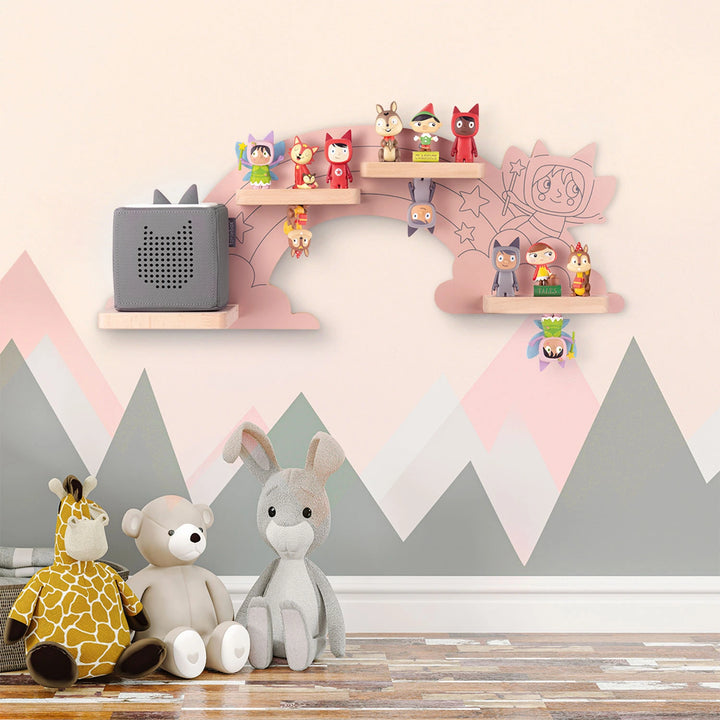 Tonies Shelves - Rainbow mounted on a child's bedroom wall