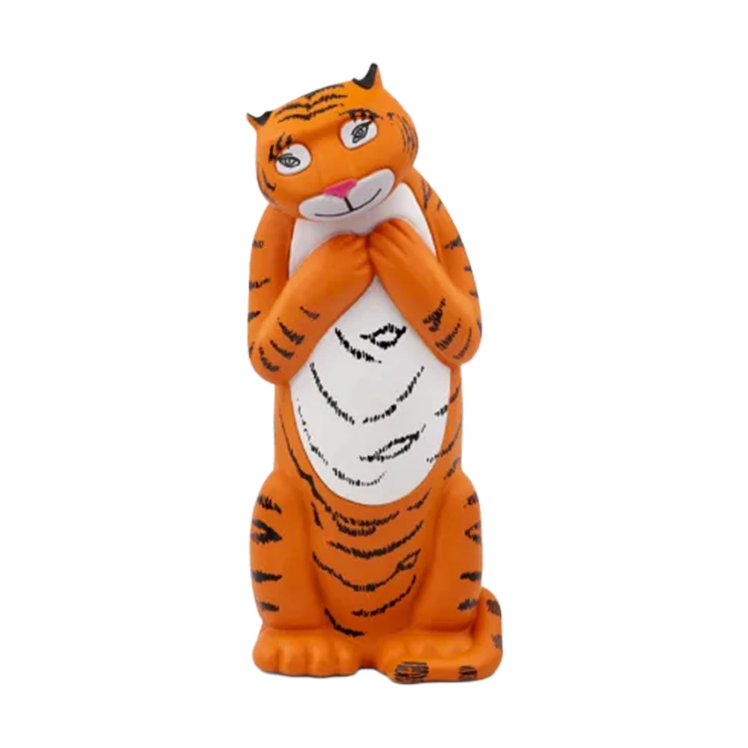 Front view of The Tiger Who Came to Tea Tonie audio figure standing upright.
