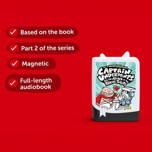 A Captain Underpants Book Pocket Tonie figure used for playing the "Attack of the Talking Toilets" audiobook.