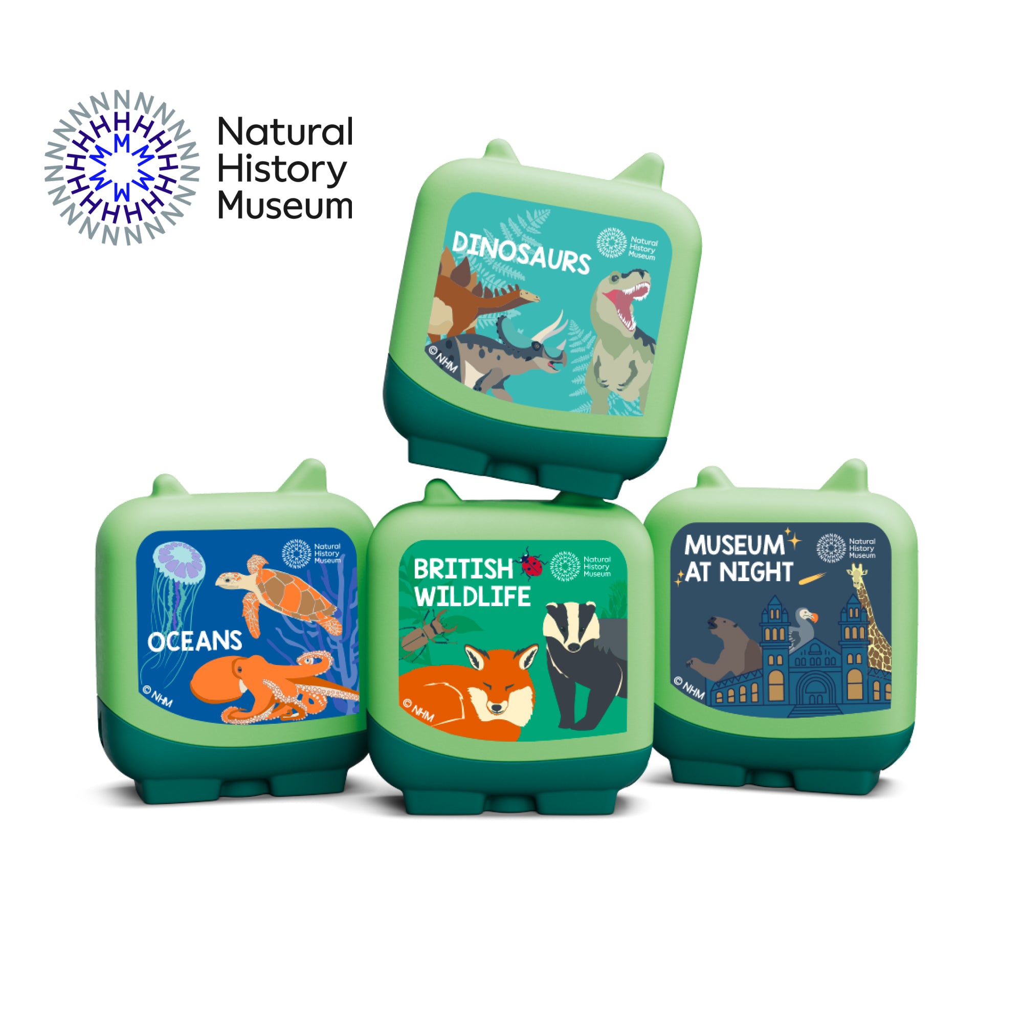 Tonies Natural History Museum Discovery Crew set featuring four educational Clever Pocket Tonies for kids.