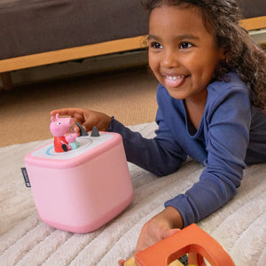 Close-up of the Peppa Pig "The New Baby" Tonie character used to play educational stories about becoming a big sister.