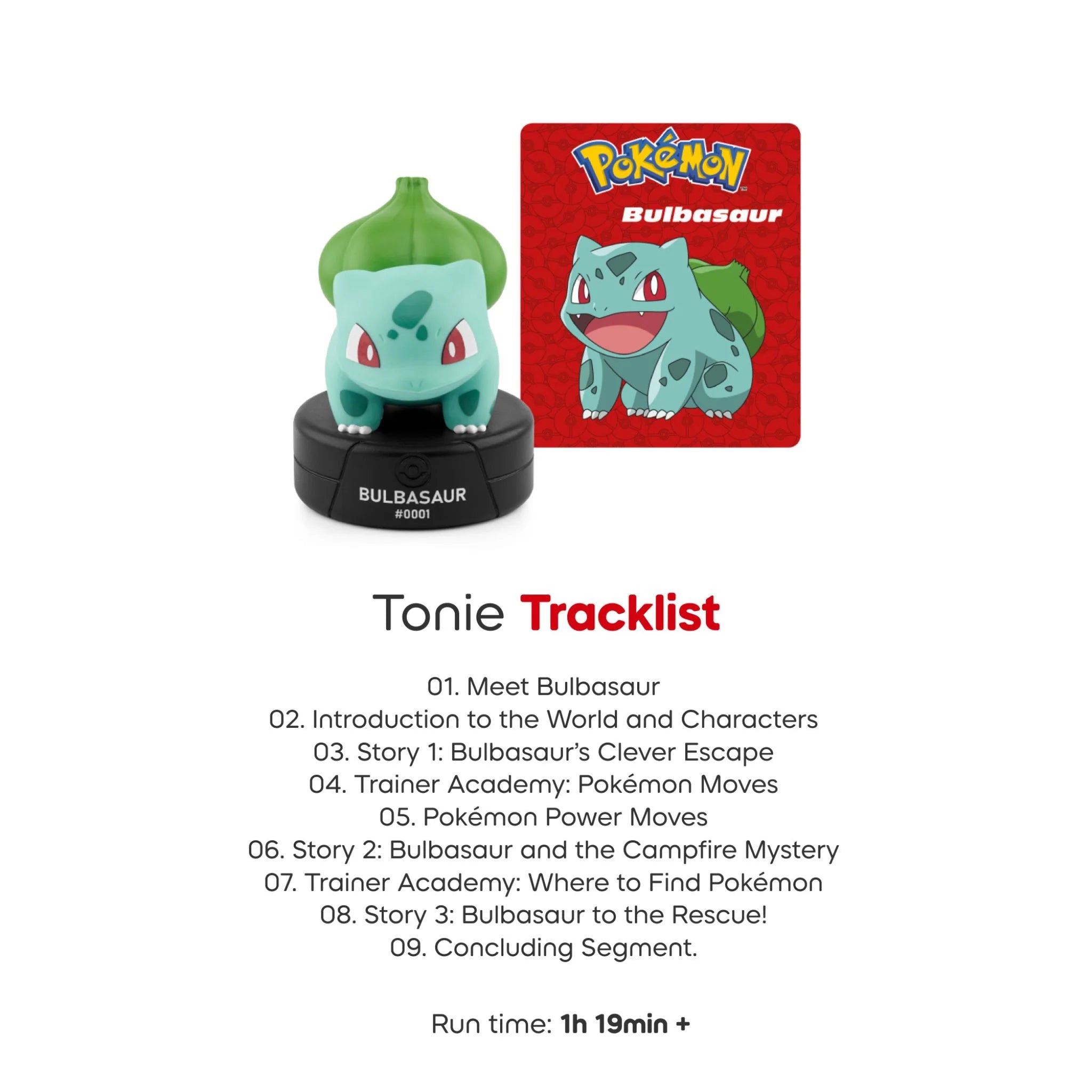 Tonies Pokemon Bulbasaur Tracklist in a white background