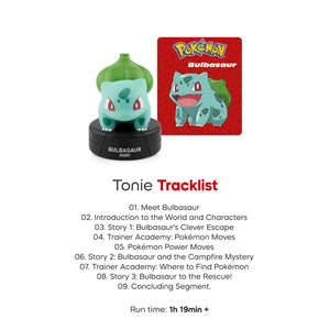 Tonies Pokemon Bulbasaur Tracklist in a white background