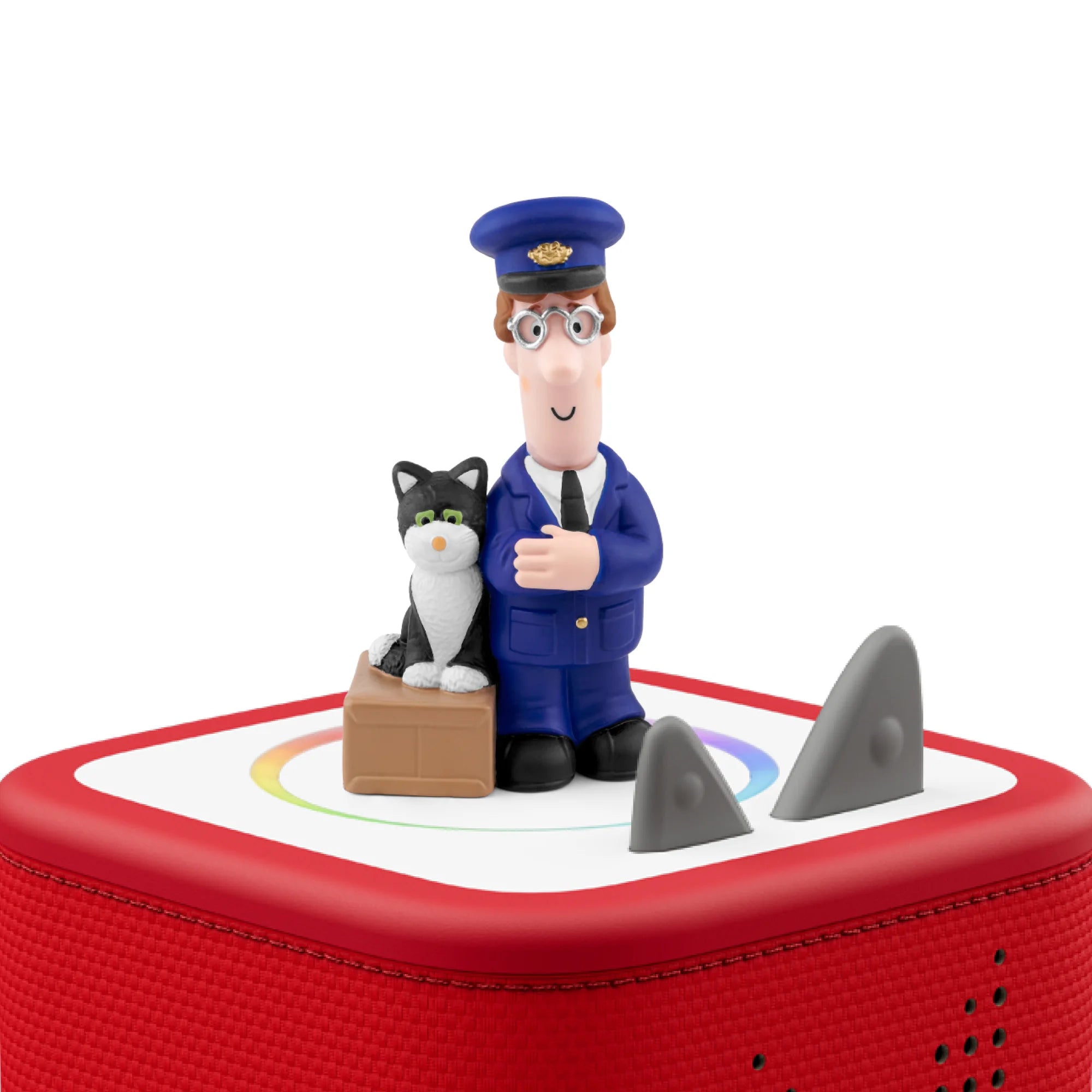 Illustrated scene of Greendale village with Postman Pat delivering letters in his red van