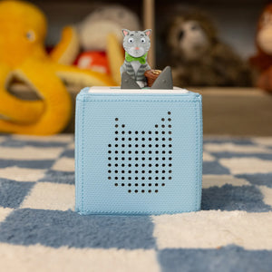Hand‑painted Tabby McTat Tonie character with blue toniebox.