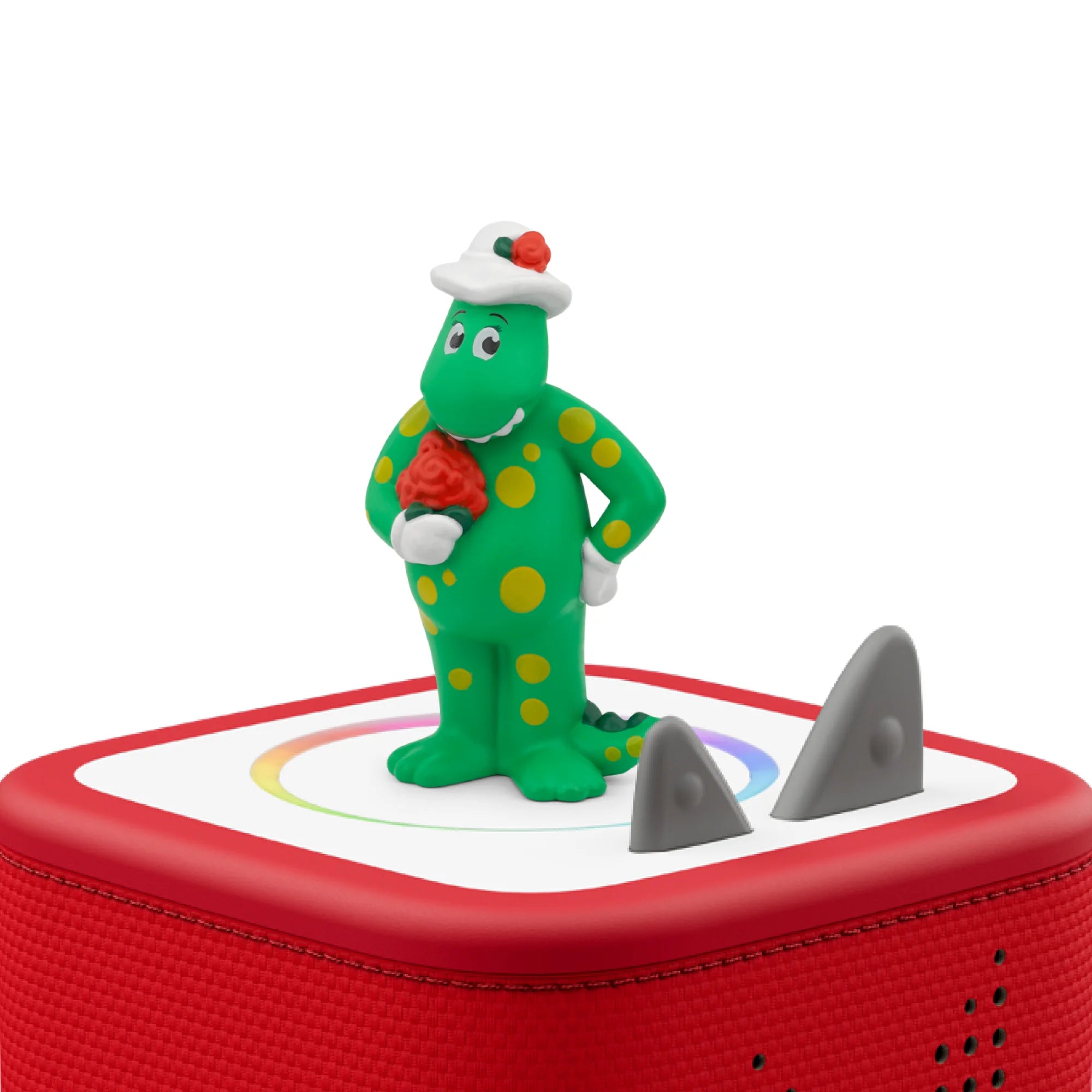 Cartoon-style green dinosaur with a long neck and rounded features