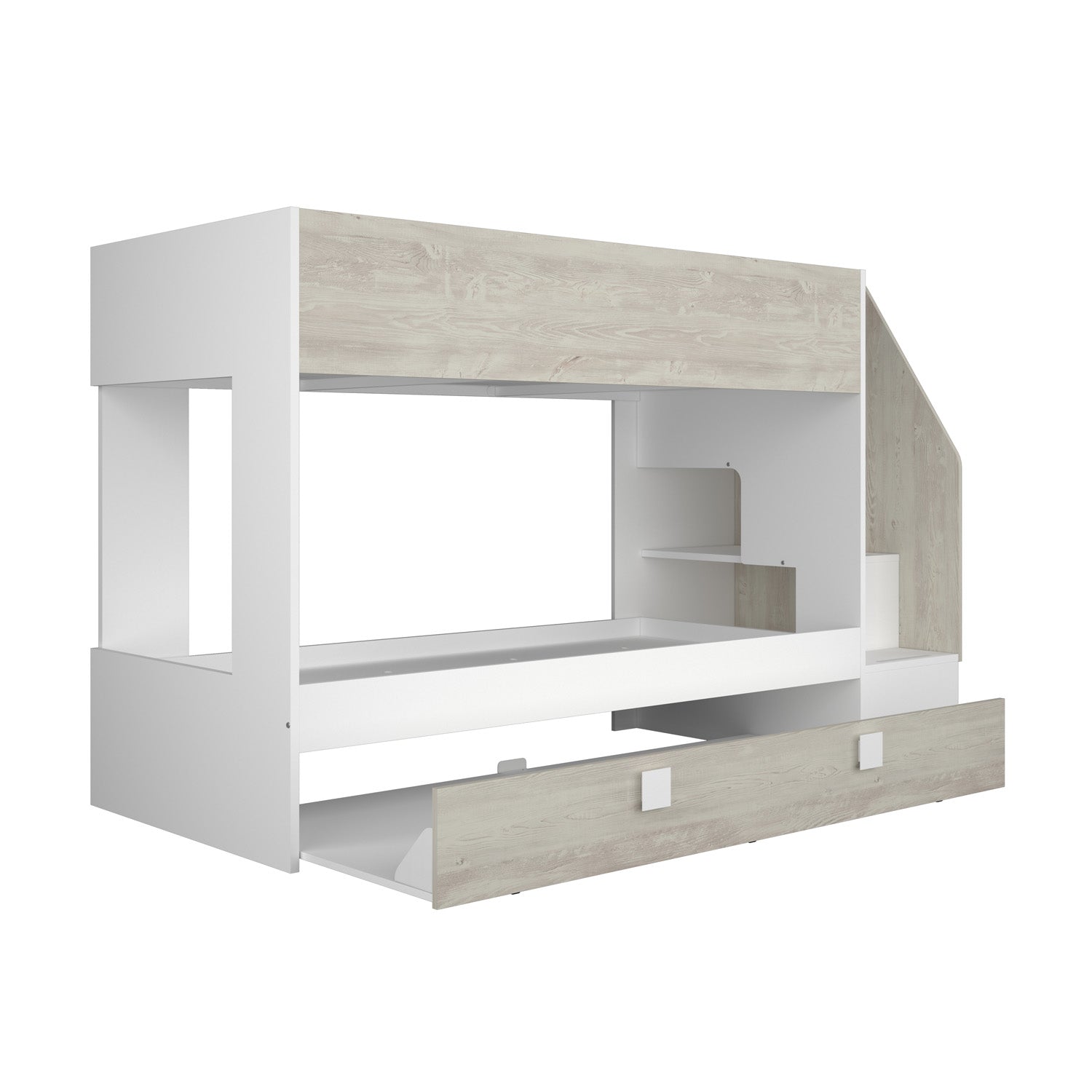 Trasman easy bunk bed with underbed trundle frame in cascina & white.