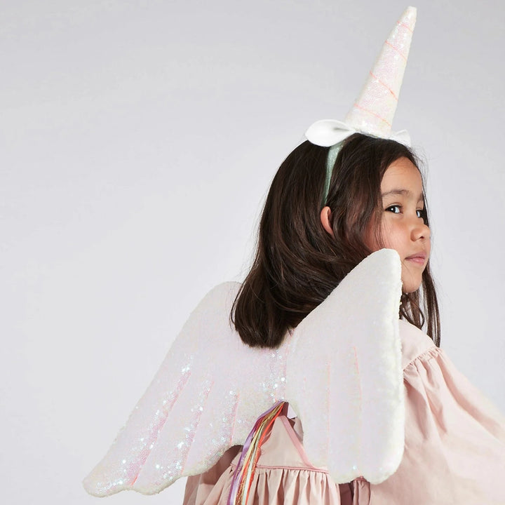 Unicorn dress-up set, wings with ribbons, for imaginative play