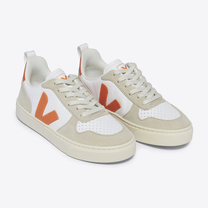 Elevate your style with Veja V-10 White Fury Almond sneakers, featuring sustainable design and a touch of color.