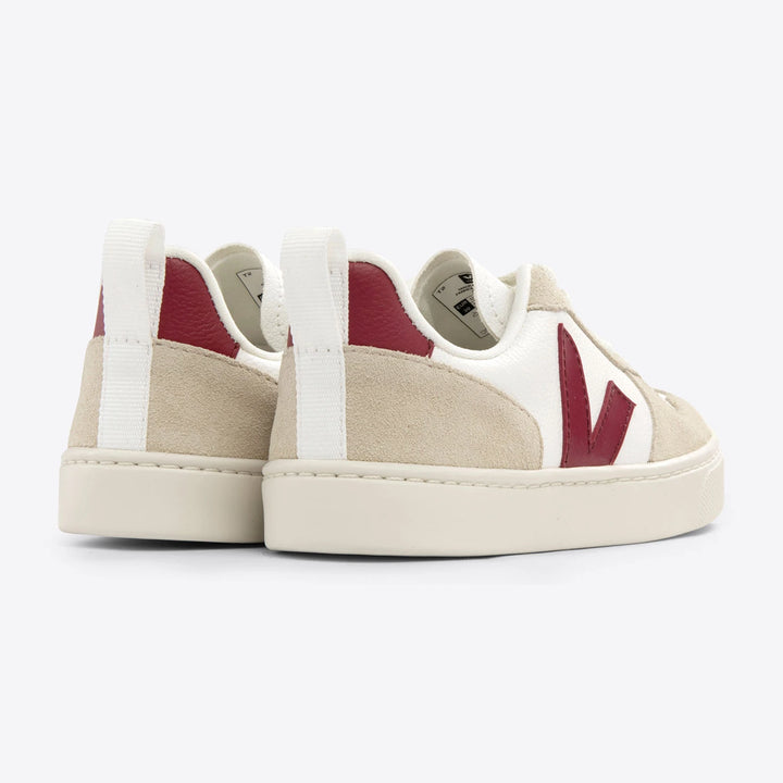 Veja V-10 sneakers in white and marsala featuring smooth ChromeFree leather