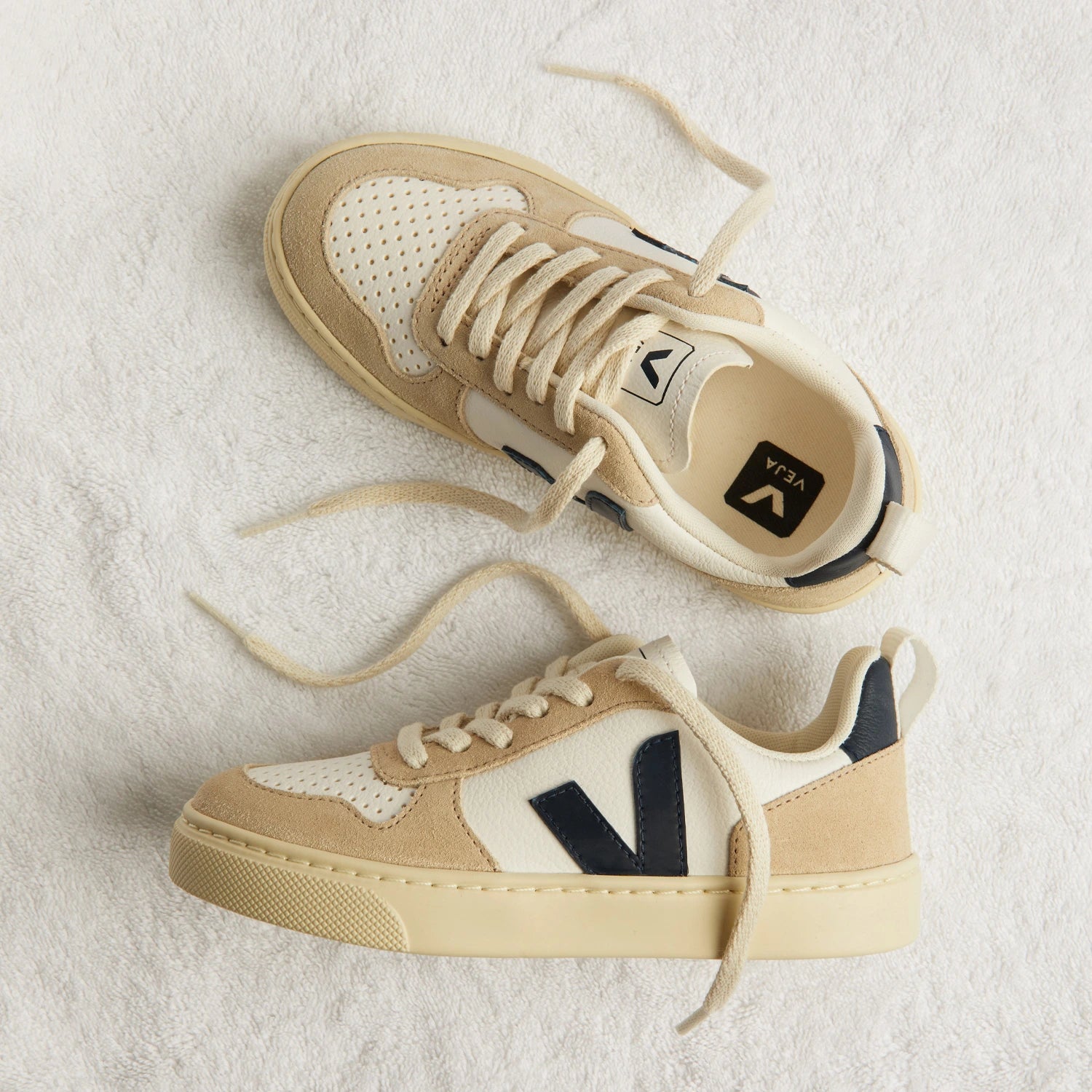 Veja Kids V-10 Laces Leather White Nautico Almond