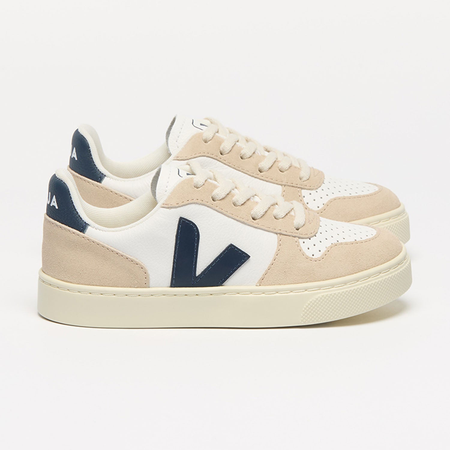 Veja Kids Trainers V-10 Laces Leather White Nautico Almond.