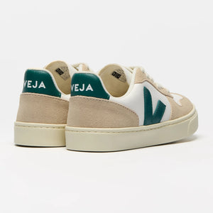 Back side view of veja V10 sneakers in white backgrond