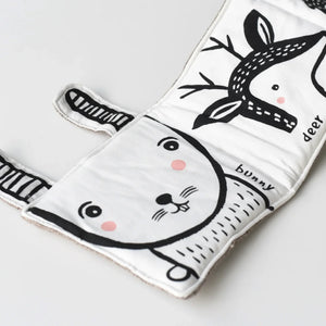 Close-up of Bunny character from the soft cloth book with crinkly ears.