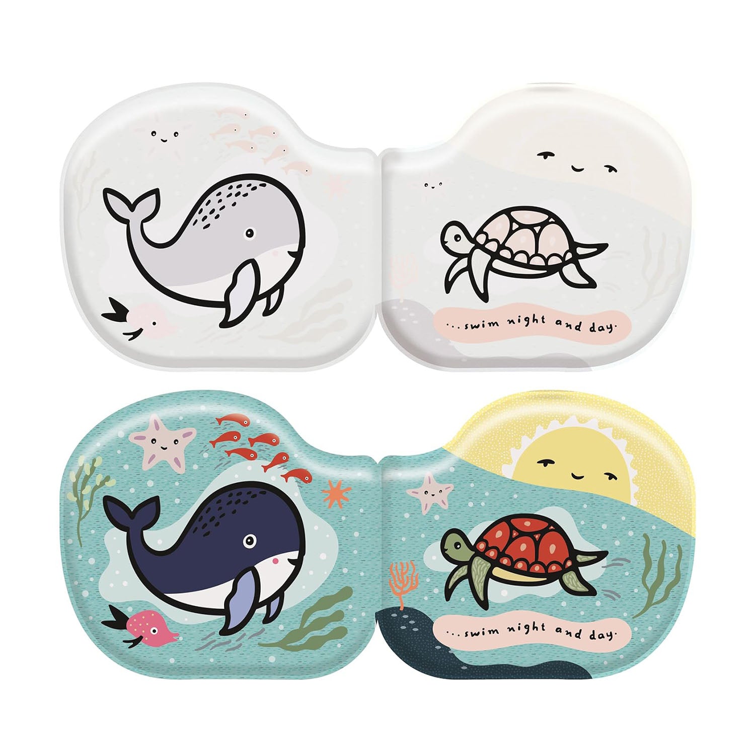 Colour-changing Whale bath book showing colourful sea creatures