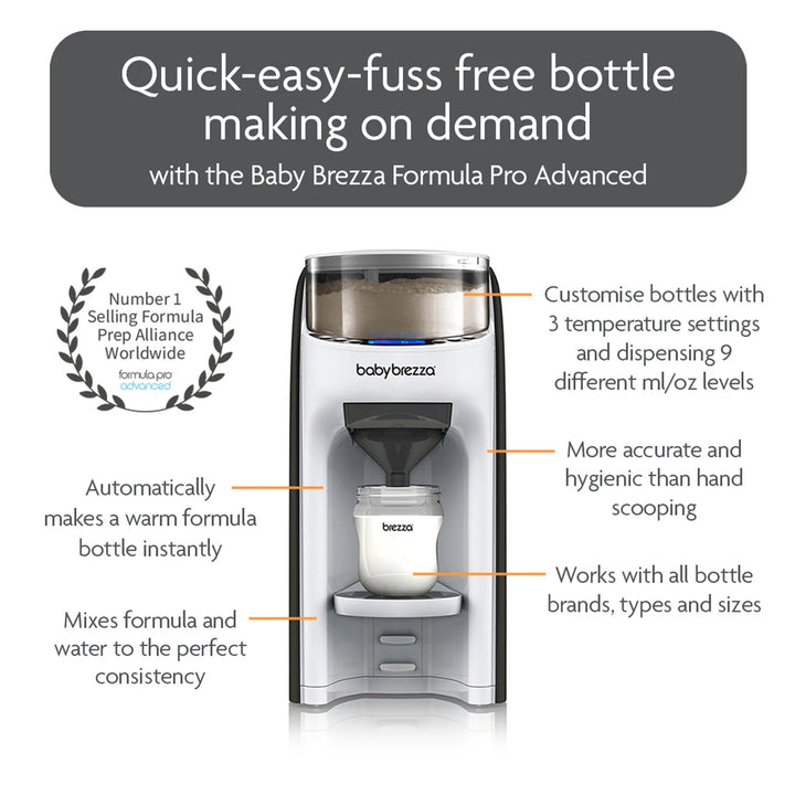 The most advanced way to automatically make a warm formula bottle. More accurate, consistent, hygienic, and faster than hand scooping.