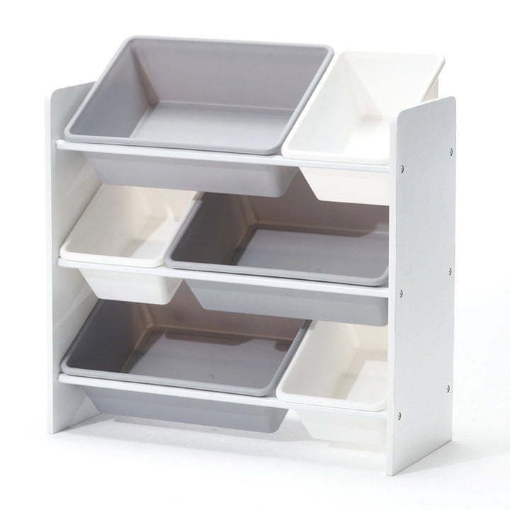 White Kids Toy Storage Shelf with 3 Shelves 6 Boxes
