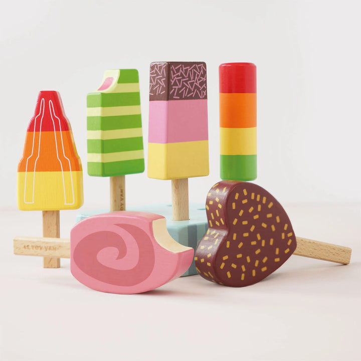 Wooden Ice Lollies Popsicles Pretend Play Food Set Colorful Display
