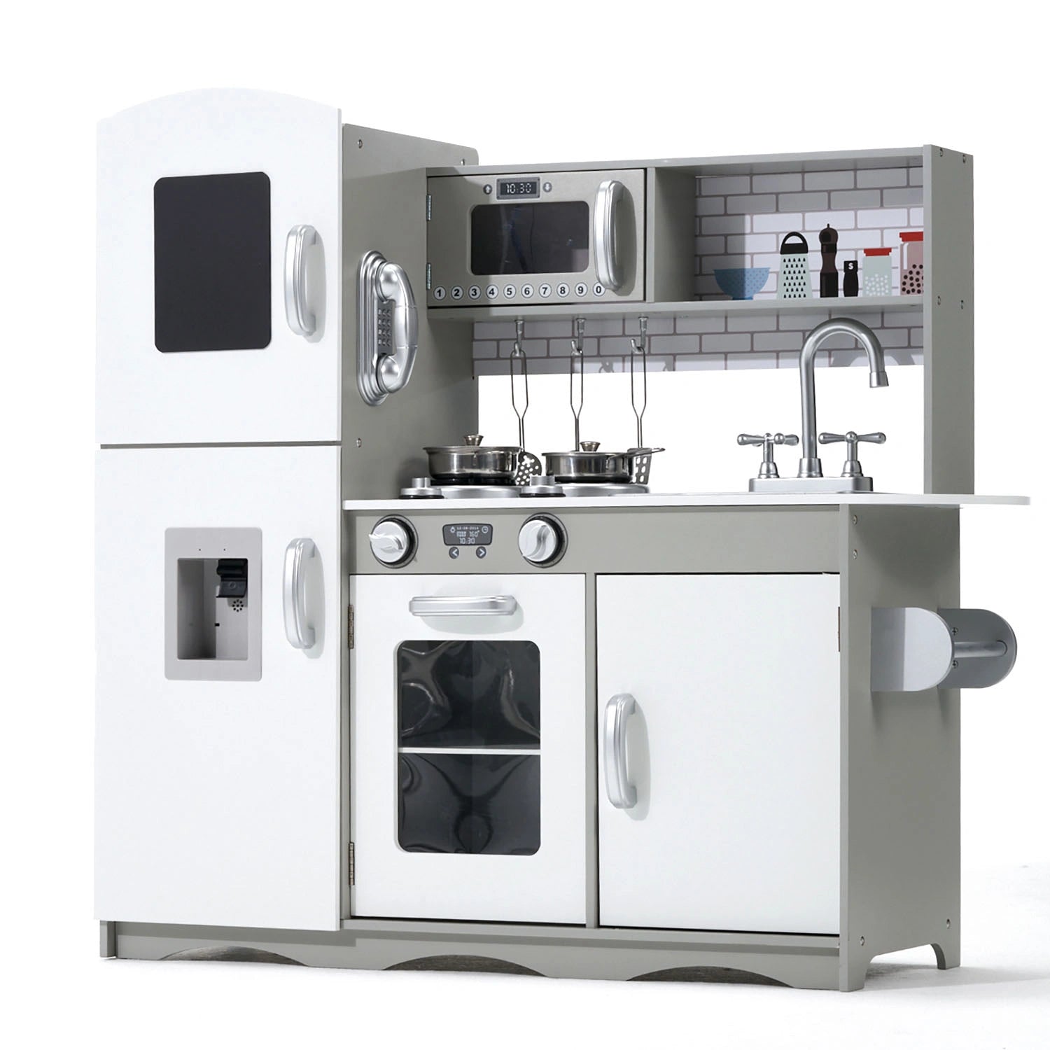 Signature Deluxe Wooden Play Kitchen Grey Inc. 10 Utensils