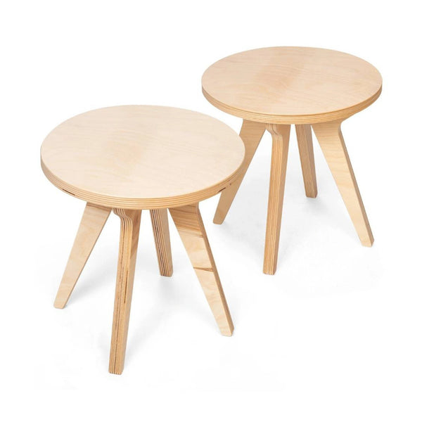 Two traditional Scandinavian birch wood stools