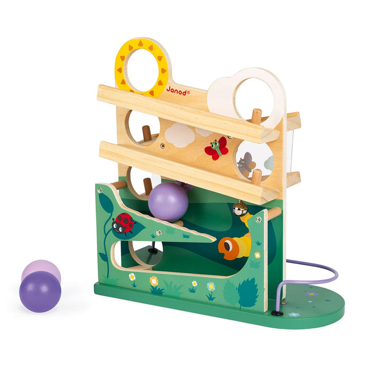 Janod Wooden Caterpillar Ball Track - Colorful Ball Run Toy