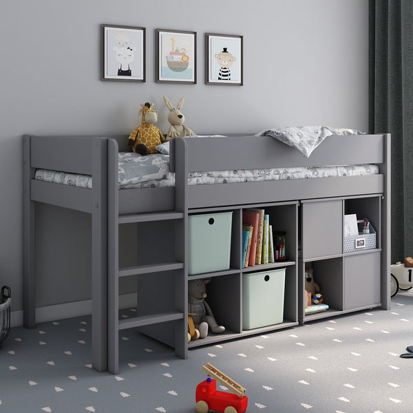 Estella Grey Mid Sleeper Bed with Pull Out Desk