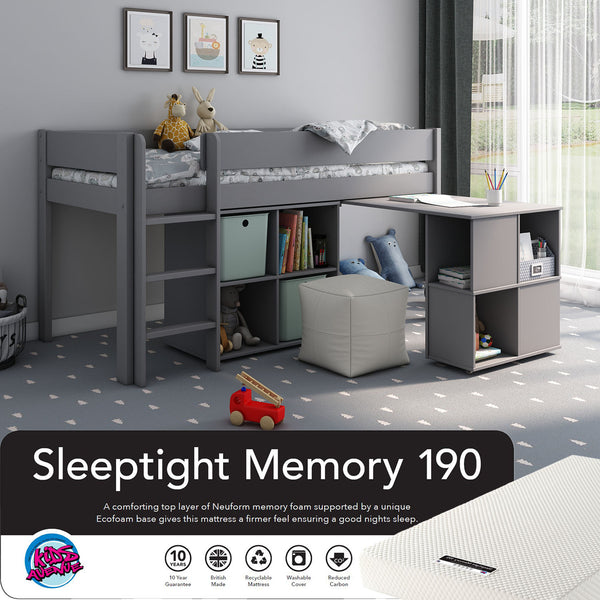 Estella Grey Mid Sleeper Bed with Pull Out Desk