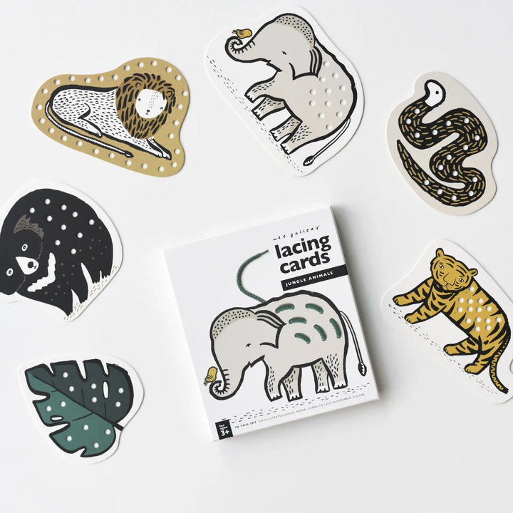 6 sturdy lacing boards with jungle animal illustrations