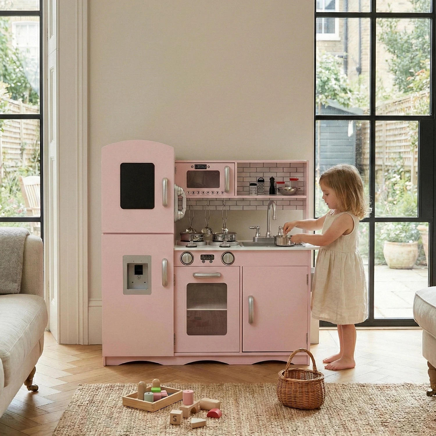 Kidoz Deluxe Wooden Play Kitchen with Accessories – Pink