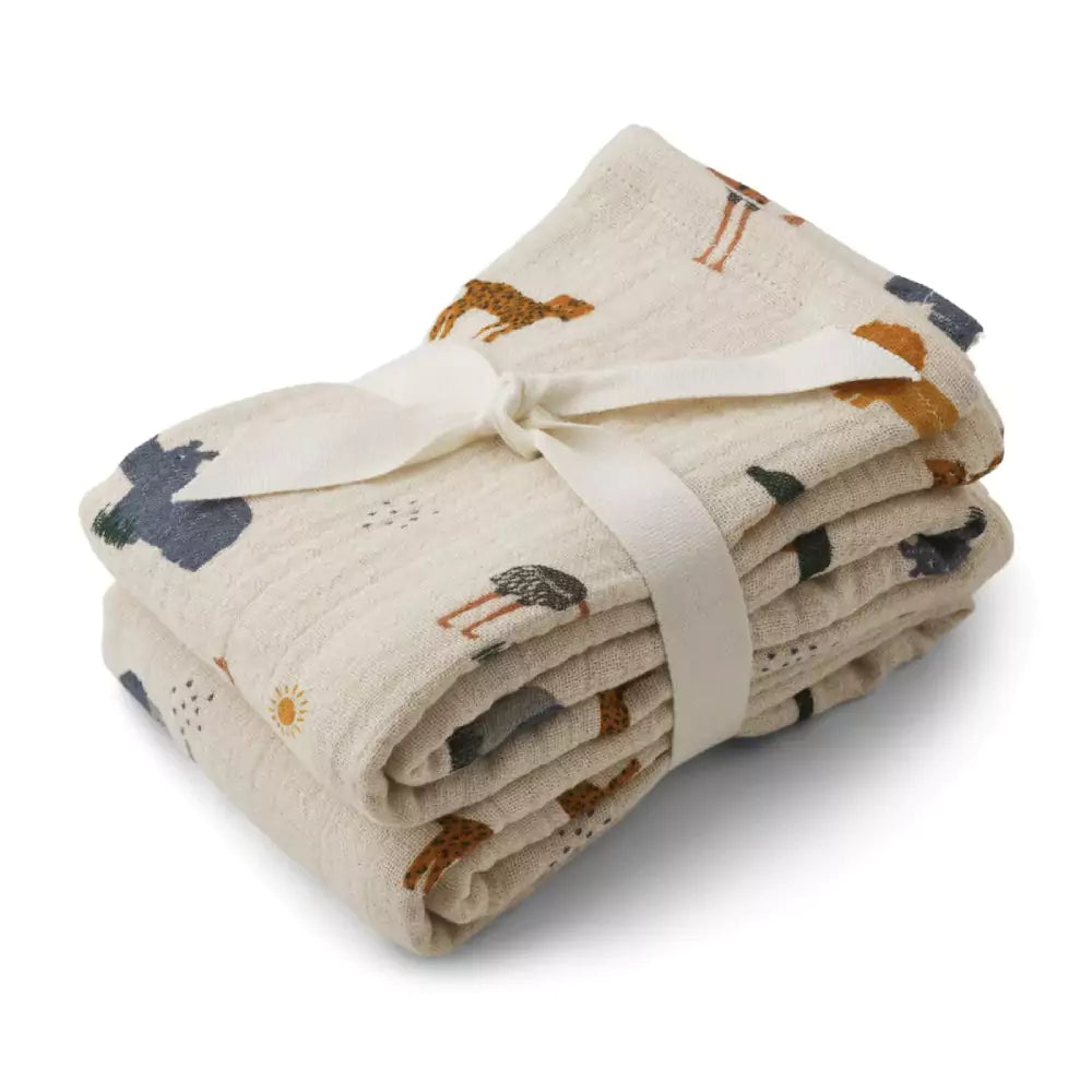 Liewood Lewis Muslin Cloth Organic Cotton (2 Pack) - Safari Sandy Mix