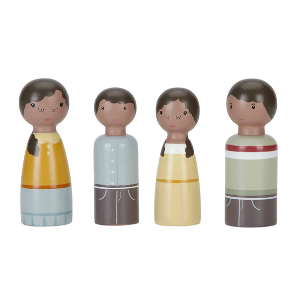 Wooden Peg Doll Family Set, seamlessly integrated into the Little Dutch dollhouse, enhancing imaginative play and storytelling.