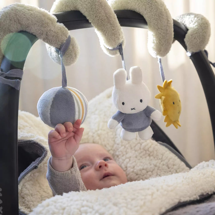 This little Dutch miffy activity spirals in a fluffy blue color. Playful miffy characters and activities capture babies' attention, promoting engagement and curiosity.