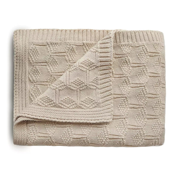 Mushie Knitted Honeycomb Baby Blanket - Beige - 1